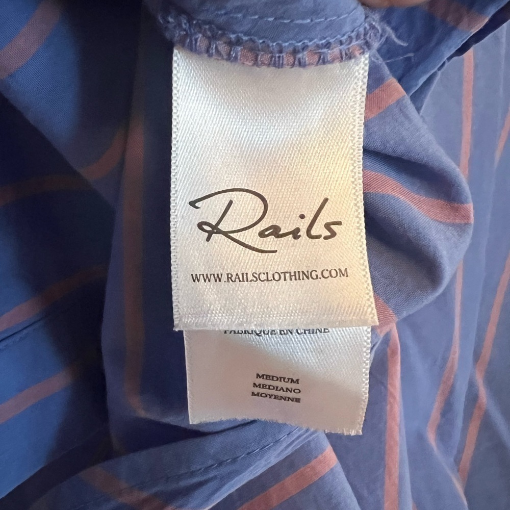 Rails | Blue Button Down Puff Sleeve Janae in Lima Stripe Sz M - Picture 9 of 12